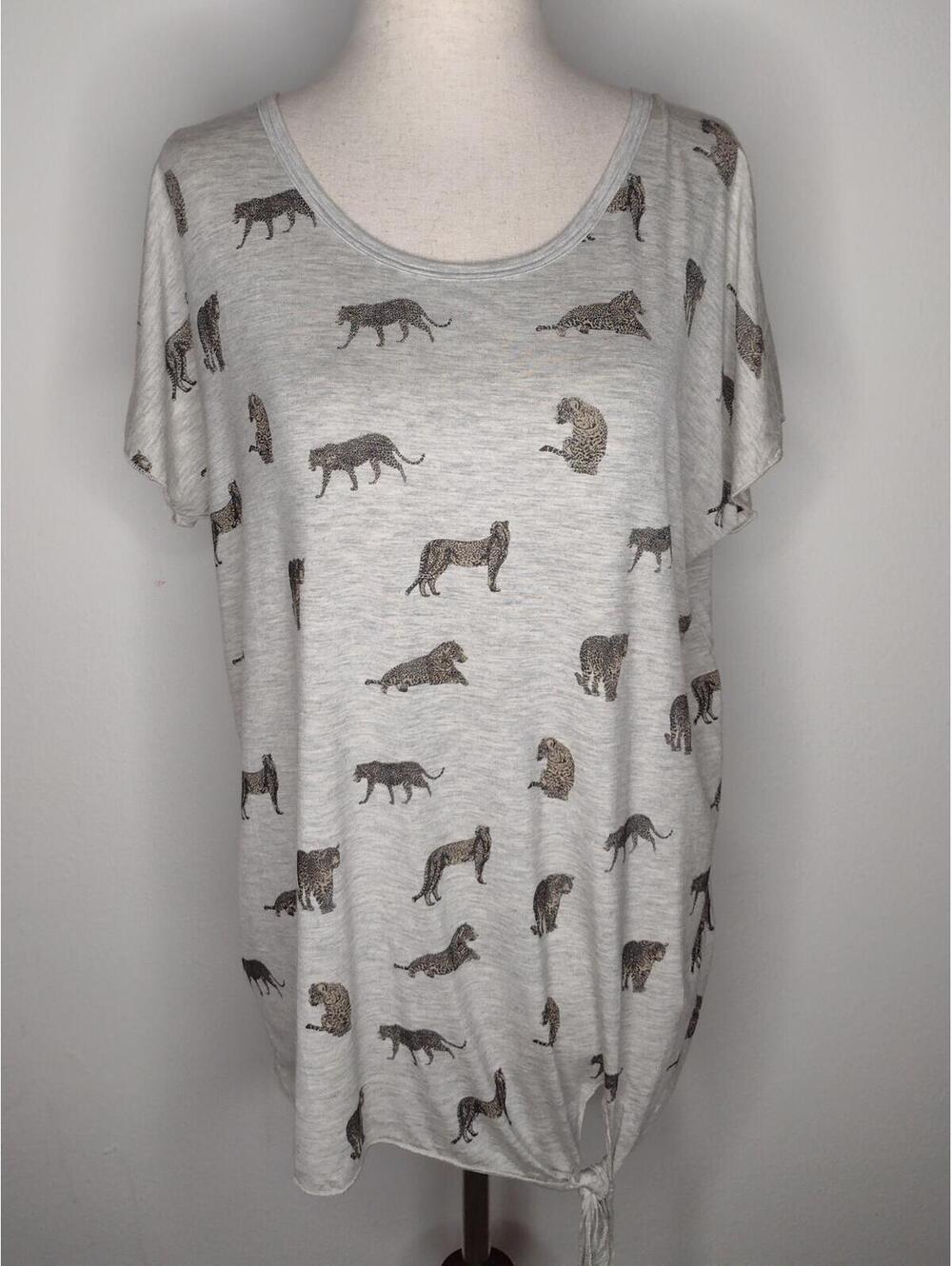 NWOT Edista Women's Gray/Leopard Print Blouse Size Large